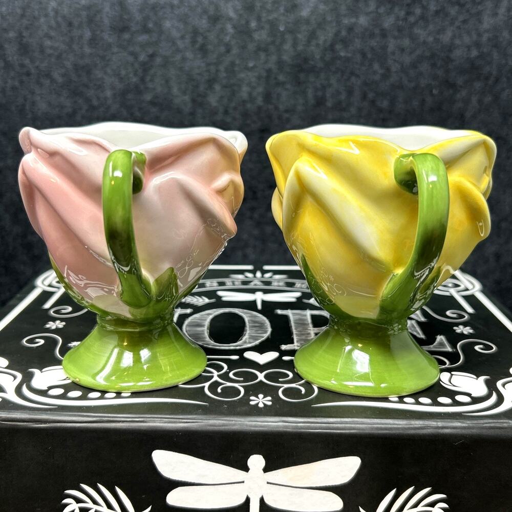 Vintage Teleflora Ceramic Rose Teacup & Saucer Set Yellow Pink 2pc Floral Design